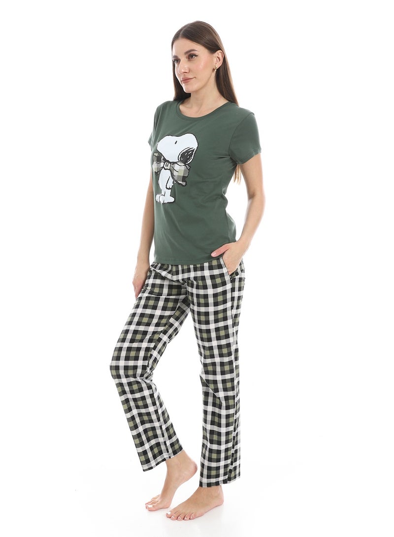 Andora Short Sleeves Cotton Pajama Set_Dark Olive - Image 2