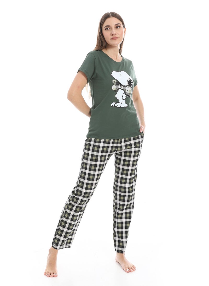 Andora Short Sleeves Cotton Pajama Set_Dark Olive - Image 3