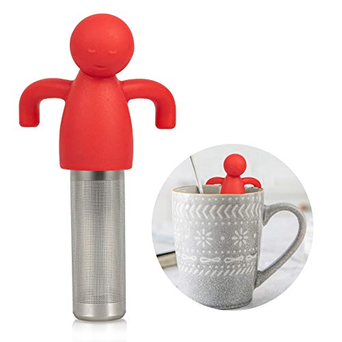 Leden Tea Infuser Cute Tea Strainer for Loose Tea Stainless Steel Fine Mesh Tea Ball Steeper with Silicone Lid for Mug and Cup, Red - Image 1