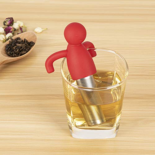 Leden Tea Infuser Cute Tea Strainer for Loose Tea Stainless Steel Fine Mesh Tea Ball Steeper with Silicone Lid for Mug and Cup, Red - Image 4