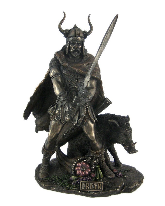NORSE GOD FREYR BRONZED FINISH STATUE PAGAN FERTILITY