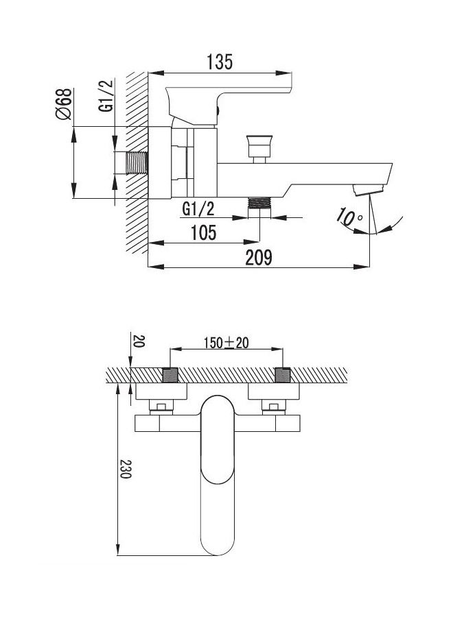 ديورافيت خلاط بانيو بمقبض مفرد C.101 كروم DURAVIT C10140000900 - Image 2