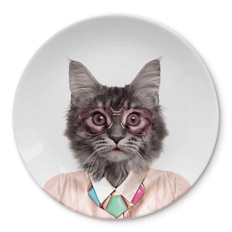 Mustard MUSTARD  Wild Dining Dinner Plate I Funny Dinner Plate I 100 Ceramic I 9inch Plate I Funny Plate with Goofy Pet Print I Gift Idea for Students  Dishwasher Microwave and Food Safe Cat 