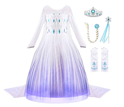 JerrisApparel Girl Princess Costume Snow Party Dress Halloween Cosplay Dress up 5 White with Accessories