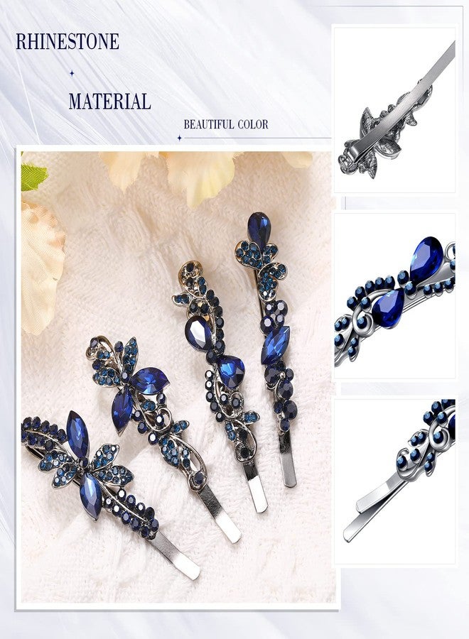 Hanaive 12 Pcs Vintage Crystal Rhinestone Hair Pins Bridal Side Clip for Bride Bobby Pins Hair Jewelry Accessories Bling Diamond Butterfly Barrettes for Wedding Women(Navy) - Image 4