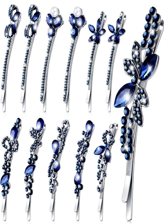 Hanaive 12 Pcs Vintage Crystal Rhinestone Hair Pins Bridal Side Clip for Bride Bobby Pins Hair Jewelry Accessories Bling Diamond Butterfly Barrettes for Wedding Women(Navy) - Image 1