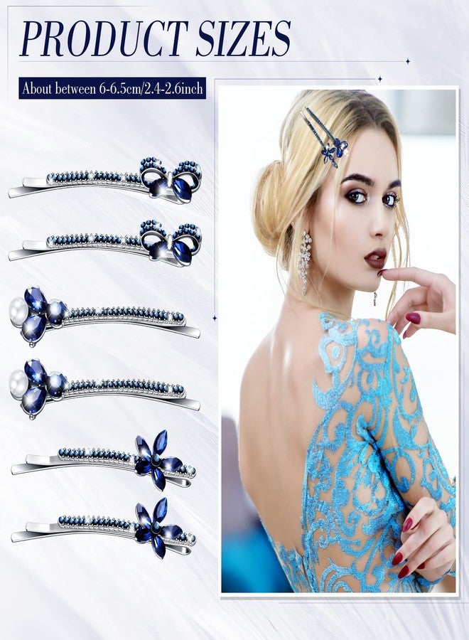 Hanaive 12 Pcs Vintage Crystal Rhinestone Hair Pins Bridal Side Clip for Bride Bobby Pins Hair Jewelry Accessories Bling Diamond Butterfly Barrettes for Wedding Women(Navy) - Image 2