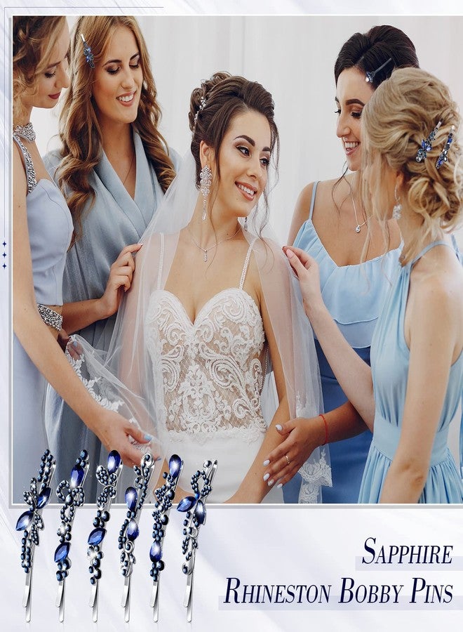 Hanaive 12 Pcs Vintage Crystal Rhinestone Hair Pins Bridal Side Clip for Bride Bobby Pins Hair Jewelry Accessories Bling Diamond Butterfly Barrettes for Wedding Women(Navy) - Image 3