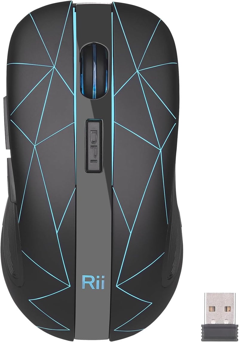 ار اي اي فأرة لاسلكية Rii RM200، فأرة قابلة للشحن بـ5 أزرار، مع أضواء LED ملونة لألعاب الكمبيوتر - أسود - Image 3