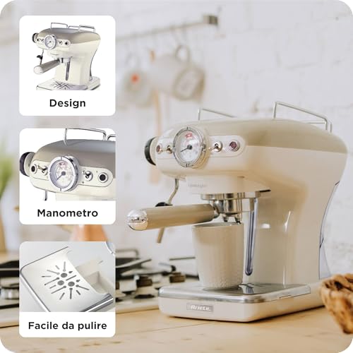 Ariete 1389 Vintage Espresso Coffee Machine | 15 Bar Pressure Coffee Maker | Cappuccino & Latte Maker with Milk Frother | Italian Design by De’Longhi | Home & Office Use (Beige) - Image 5