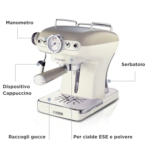 Ariete 1389 Vintage Espresso Coffee Machine | 15 Bar Pressure Coffee Maker | Cappuccino & Latte Maker with Milk Frother | Italian Design by De’Longhi | Home & Office Use (Beige) - Image 3