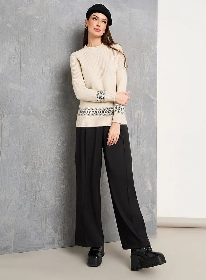 Take Two Sleeve Cuff Pattern Cable Knit Sweater