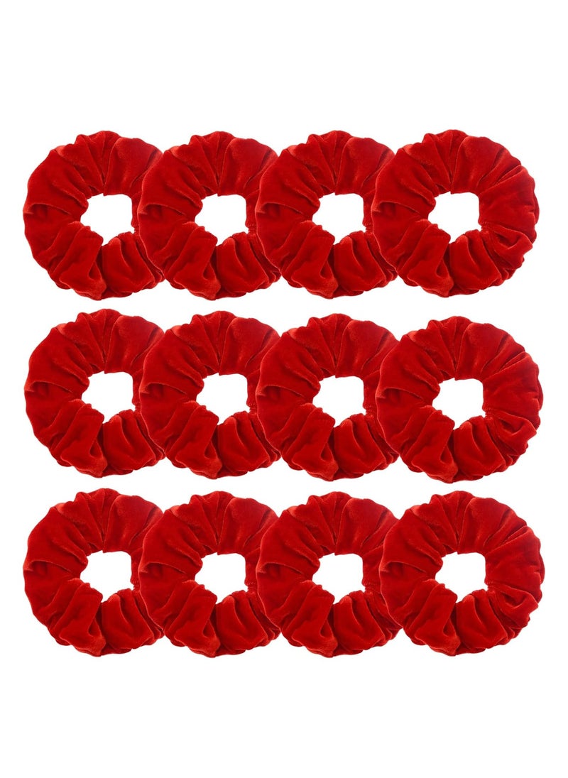 PIDOUDOU - 12 Pcs Large Velvet Scrunchies for Thick Long Hair Scrunchies Hair Ties Women Girls Hair Ponytail Holder Red - Image 1