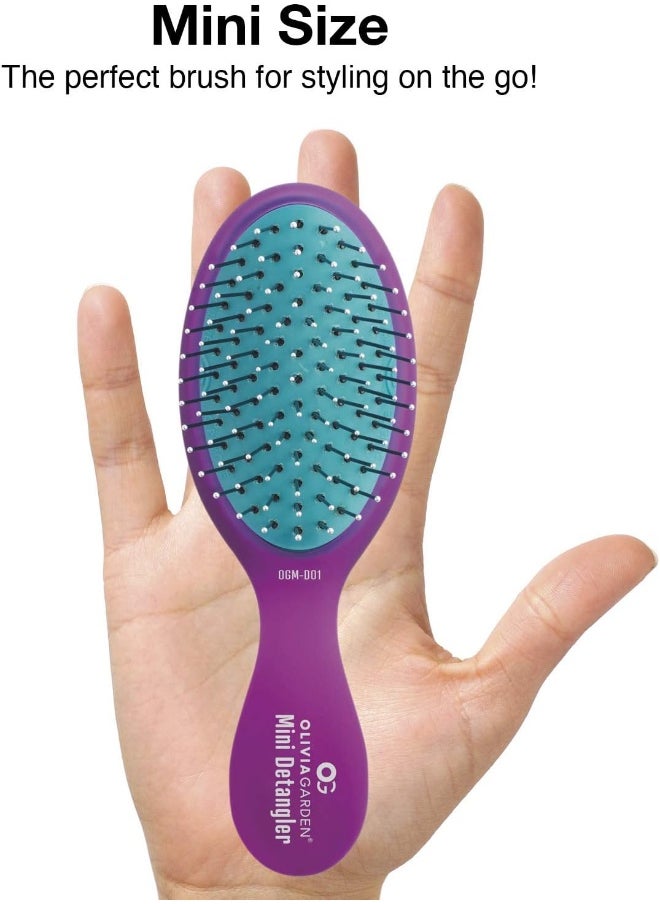Og Brush Detangler, Pocket-Size, Perfect For Travel And On-The-Go, Removable Cushion, Scalp Hugging Shape Massages The Scalp, For Wet Or Dry Hair, For Women, Men And Children, Purple