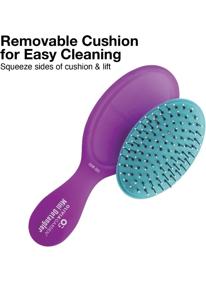 Og Brush Detangler, Pocket-Size, Perfect For Travel And On-The-Go, Removable Cushion, Scalp Hugging Shape Massages The Scalp, For Wet Or Dry Hair, For Women, Men And Children, Purple