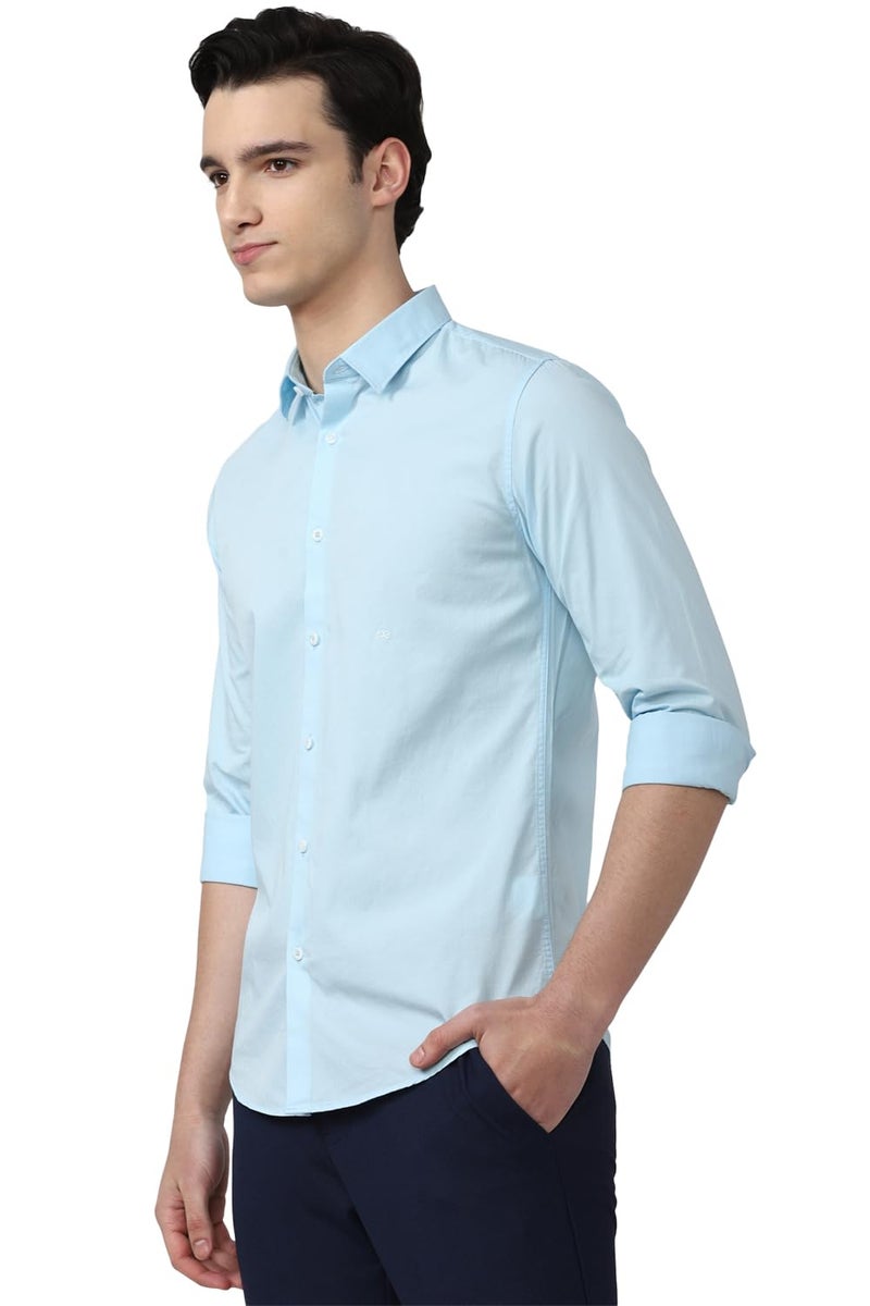 Peter England Men Solid Slim Fit Full Sleeve Casual Shirt | 100% Cotton Light Blue, 40 - Image 2