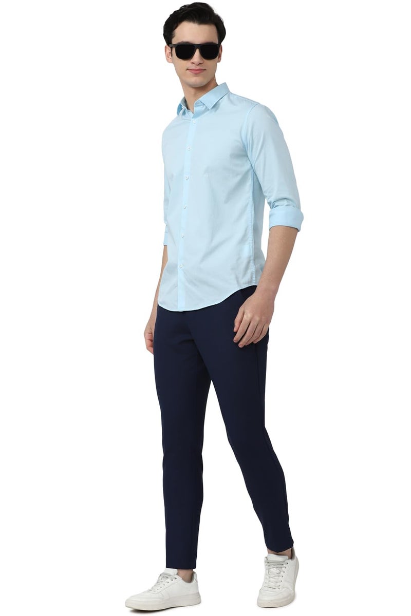 Peter England Men Solid Slim Fit Full Sleeve Casual Shirt | 100% Cotton Light Blue, 40 - Image 5