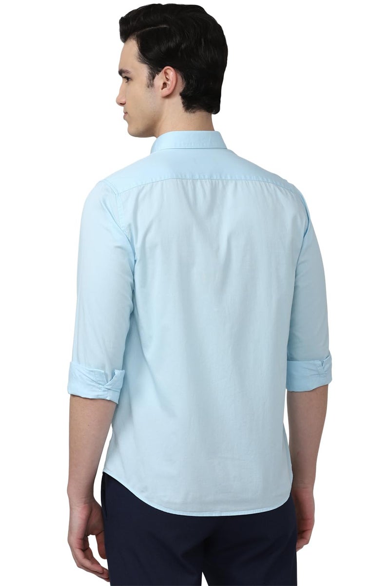 Peter England Men Solid Slim Fit Full Sleeve Casual Shirt | 100% Cotton Light Blue, 40 - Image 3
