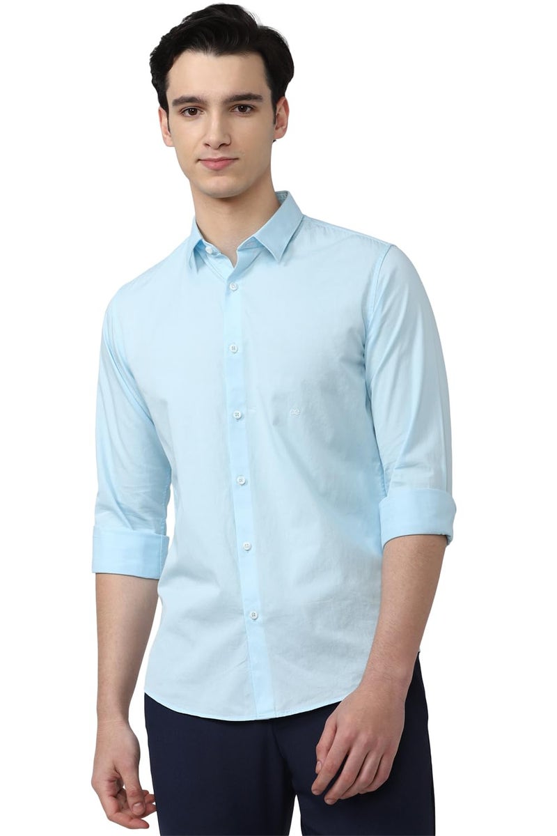 Peter England Men Solid Slim Fit Full Sleeve Casual Shirt | 100% Cotton Light Blue, 40 - Image 1