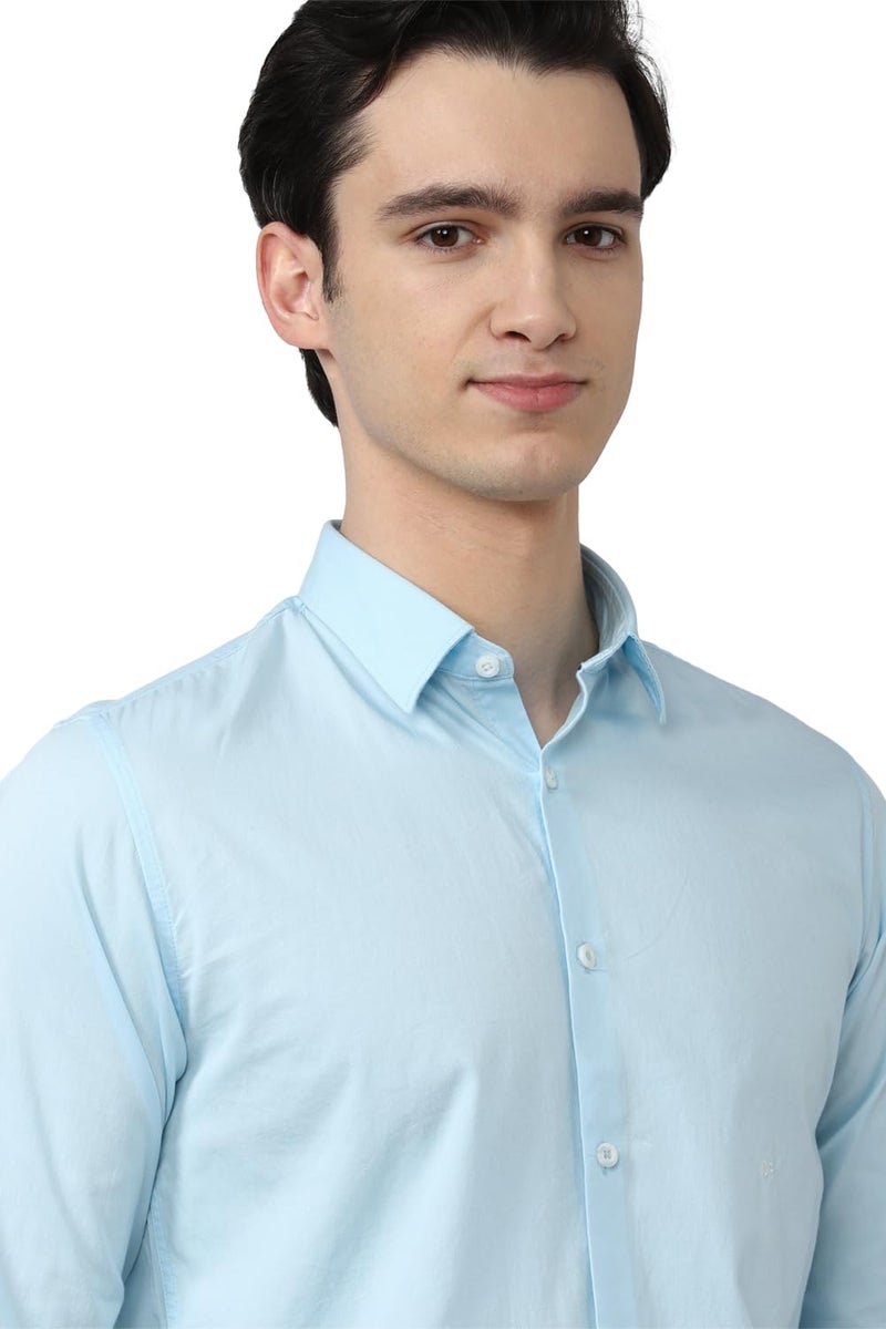 Peter England Men Solid Slim Fit Full Sleeve Casual Shirt | 100% Cotton Light Blue, 40 - Image 4