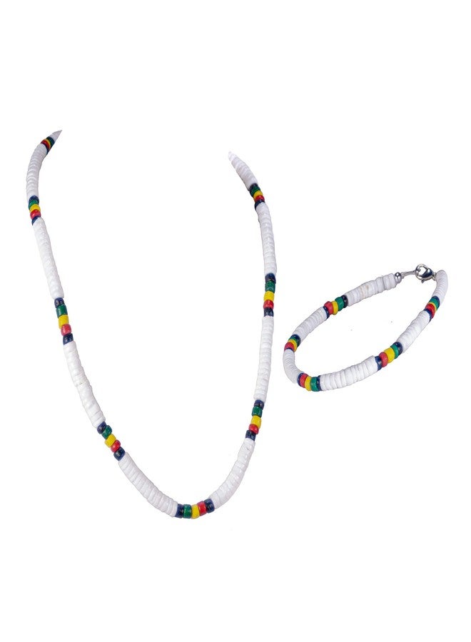 BlueRica Puka Shell and Coconut Shell Beads Necklace and Anklet, Rasta Jewelry Set - Image 1
