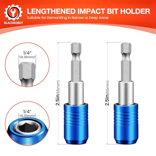 BLACKROBOT 2-Piece Magnetic Quick Change Impact Bit Holder, 2.5-Inch Drill Bit Extension for 1/4" Hex Drives, Ideal for Screwdriver Bits, Nuts, Drills and Socket Driver Adapters - Image 2