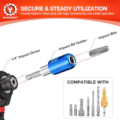 BLACKROBOT 2-Piece Magnetic Quick Change Impact Bit Holder, 2.5-Inch Drill Bit Extension for 1/4" Hex Drives, Ideal for Screwdriver Bits, Nuts, Drills and Socket Driver Adapters - Image 5