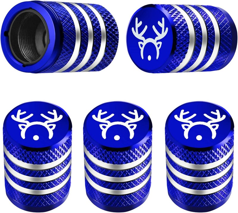 DECURCAR Tire Valve Stem Cap Cover - (5 Pack) Tire Air Cap Corrosion Resistant Christmas Reindeer Antler Antlers Auto Accessories Decoration for Car Truck Bike Blue - Image 1