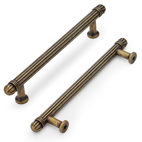 HARPOON 10 Pack Kitchen Cabinet Handles,Vintage Cabinet Bar Pulls, Drawer Handles Classic Home Hardware, 5 inch Hole Center, Antique Brass - Image 1