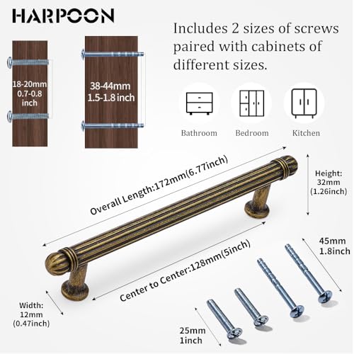 HARPOON 10 Pack Kitchen Cabinet Handles,Vintage Cabinet Bar Pulls, Drawer Handles Classic Home Hardware, 5 inch Hole Center, Antique Brass - Image 5