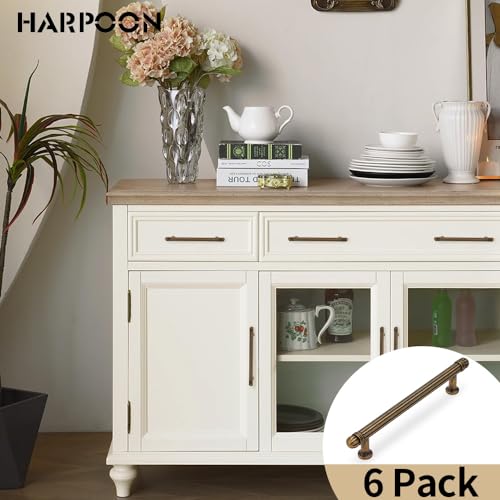 HARPOON 10 Pack Kitchen Cabinet Handles,Vintage Cabinet Bar Pulls, Drawer Handles Classic Home Hardware, 5 inch Hole Center, Antique Brass - Image 3