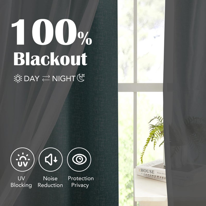 Geomoroccan 100% Blackout Curtains with Sheer Overlay Mix and Match Double Layer Drapes 96 Inch Long 2 Panels for Boys Bedroom Living Room Teal White Ombre Grommet Window Treatment with Tiebacks - Image 2