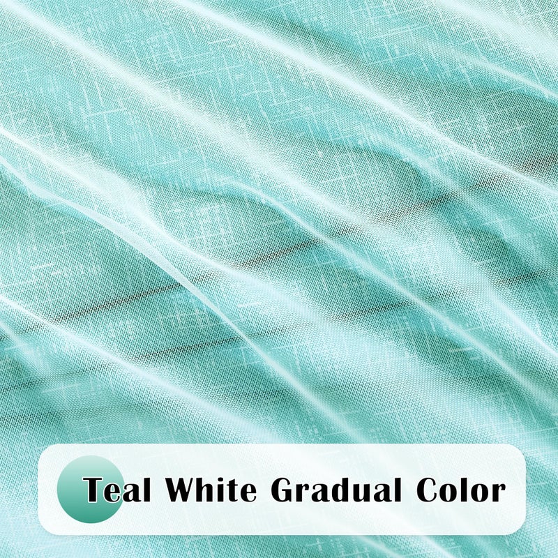 Geomoroccan 100% Blackout Curtains with Sheer Overlay Mix and Match Double Layer Drapes 96 Inch Long 2 Panels for Boys Bedroom Living Room Teal White Ombre Grommet Window Treatment with Tiebacks - Image 3
