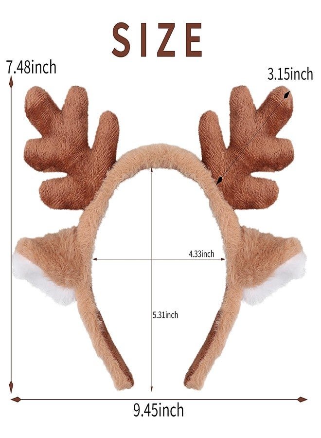 Doneace Reindeer Antlers Headband Christmas Headbands for Women Cute Animal Ears Hairband Fluffy Realistic Deer Antlers Hair Hoop for Winter Xmas Hair Accessory Festival New Year Party Headwear 1PCS (Brown) - Image 2