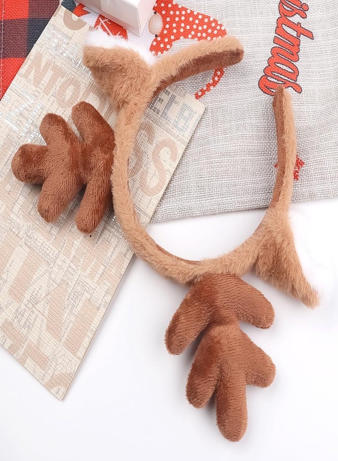 Doneace Reindeer Antlers Headband Christmas Headbands for Women Cute Animal Ears Hairband Fluffy Realistic Deer Antlers Hair Hoop for Winter Xmas Hair Accessory Festival New Year Party Headwear 1PCS (Brown) - Image 3