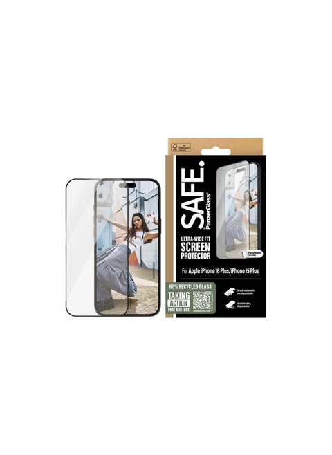 PanzerGlass SAFE Ultra Wide Fit Screen Protector for Apple iPhone 16 Plus & 15 Plus 6.7"