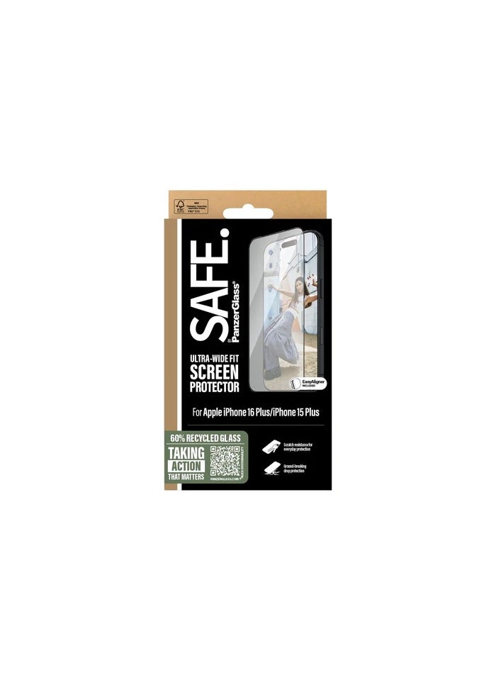 PanzerGlass SAFE Ultra Wide Fit Screen Protector for Apple iPhone 16 Plus & 15 Plus 6.7"