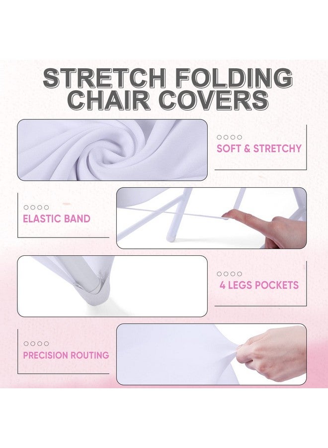 Lounsweer Lounsweer 50 Pcs Folding Chair Cover Set with 25 Stretch Spandex Slipcovers 25 Satin Chair Sashes Bows Ribbon Washable Banquet Protector for Wedding Event Party(White, Pink)  - Image 3