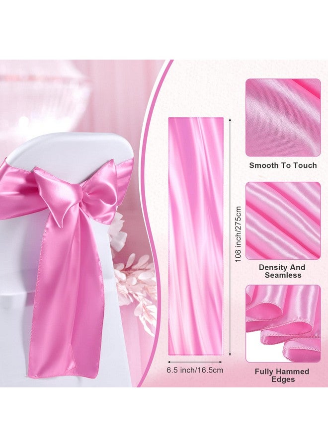 Lounsweer Lounsweer 50 Pcs Folding Chair Cover Set with 25 Stretch Spandex Slipcovers 25 Satin Chair Sashes Bows Ribbon Washable Banquet Protector for Wedding Event Party(White, Pink)  - Image 4