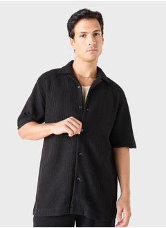 Iconic Iconic Relaxed Fit Textured Shirt with Short Sleev  - Image 1