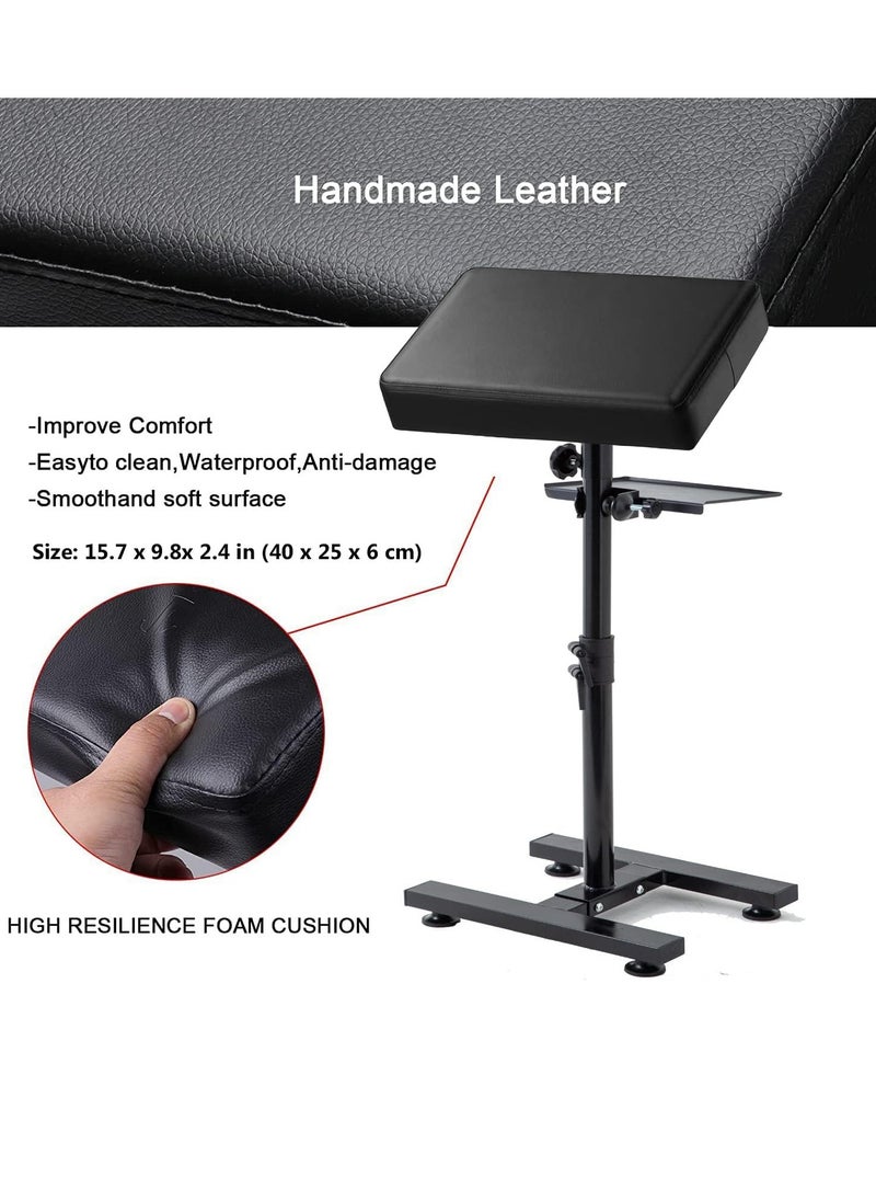 bikurpia - Tattoo Armrest Stand Legrest Bracket, Tattoo Arm Rest with Non-Slip Base, Height Adjustable, Tiltable, Thickened Black Leather Cushion with Tattoo Supplies Storage Panel - Image 1