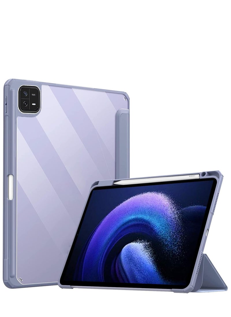 Case Smart Flip Case Cover For Xiaomi Mi Pad 6 11 Inch Tablet, Transparent Back With Pen Holder Lavnder 
