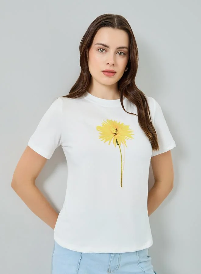 White Floral Graphic Print T-Shirt