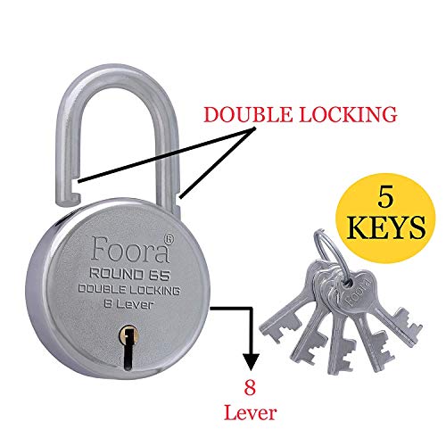 Foora Lock and Keys Door Lock for Home Round 65mm with 5 Keys Each Double Locking 8 Lever gate, Shop Shutter (Round 65mm Pack of 5) - Image 4