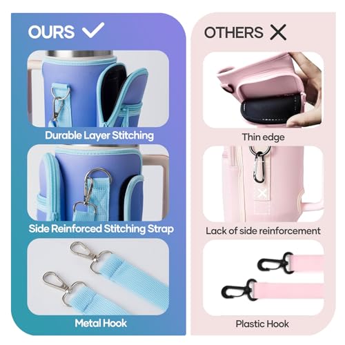 linmaya Water Bottle Carrier Bag with Phone Pocket for Stanley Cup 40/30oz,Insulated Neoprene Water Bottle Holder Cross-boday Bag with Adjustable Shoulder & Handheld Strap Stanley Cup Accessories - Image 5