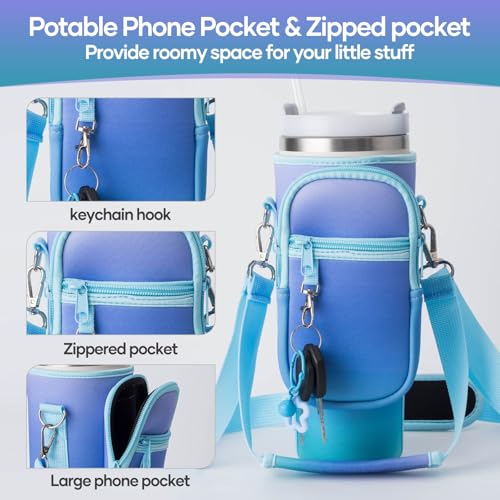 linmaya Water Bottle Carrier Bag with Phone Pocket for Stanley Cup 40/30oz,Insulated Neoprene Water Bottle Holder Cross-boday Bag with Adjustable Shoulder & Handheld Strap Stanley Cup Accessories - Image 4