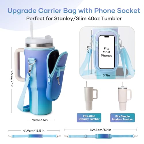linmaya Water Bottle Carrier Bag with Phone Pocket for Stanley Cup 40/30oz,Insulated Neoprene Water Bottle Holder Cross-boday Bag with Adjustable Shoulder & Handheld Strap Stanley Cup Accessories - Image 3