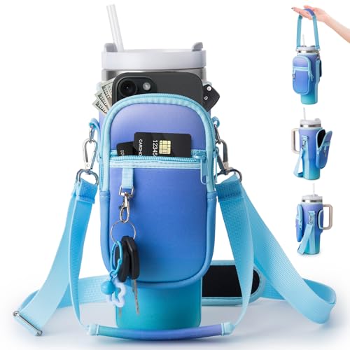 linmaya Water Bottle Carrier Bag with Phone Pocket for Stanley Cup 40/30oz,Insulated Neoprene Water Bottle Holder Cross-boday Bag with Adjustable Shoulder & Handheld Strap Stanley Cup Accessories - Image 1