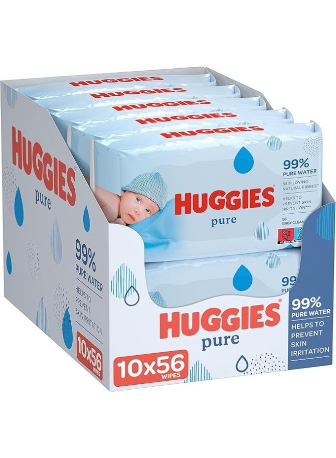 هجيز مناديل هجيز بيور للأطفال، 99% مناديل مبللة بماء نقي، 10 عبوات × 56 (إجمالي 560 منديلاً). - Image 1