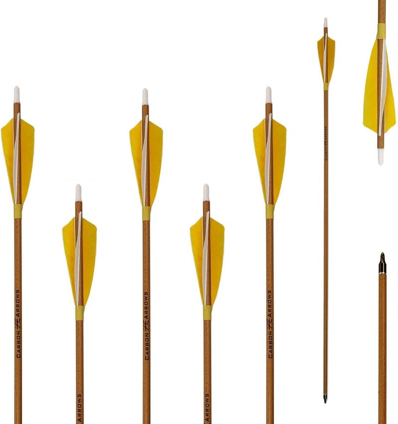 Letszhu Archery Carbon Arrows 500 Spine with Helical Real Feathers and Removable Tips for Compound Recurve Bow (6 Pack) - Image 1